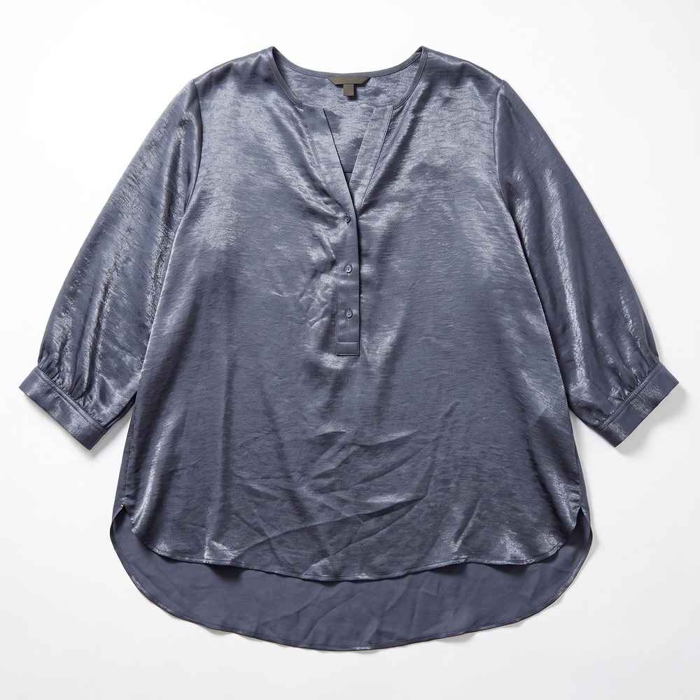 Banana Republic XXL Steel Blue Satin Henley Blouse Womens Minimalist Coastal